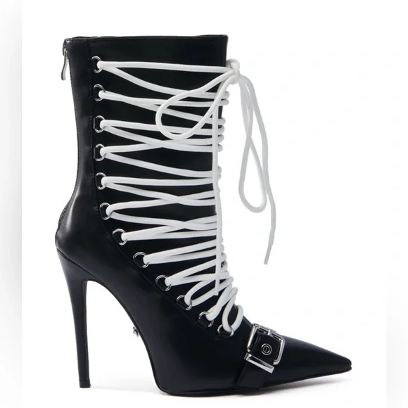 New azalea wang Black Lace-Up Stiletto Boots size 11 - Picture 2 of 5